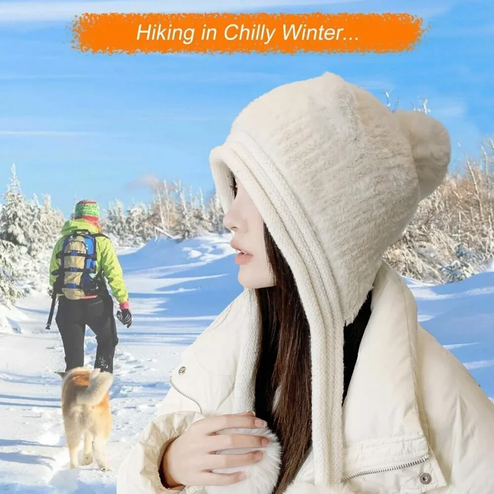 Women Baise Winter Sherpa Beanie Hats Knit Ear Flaps Peruvian Cover Ears